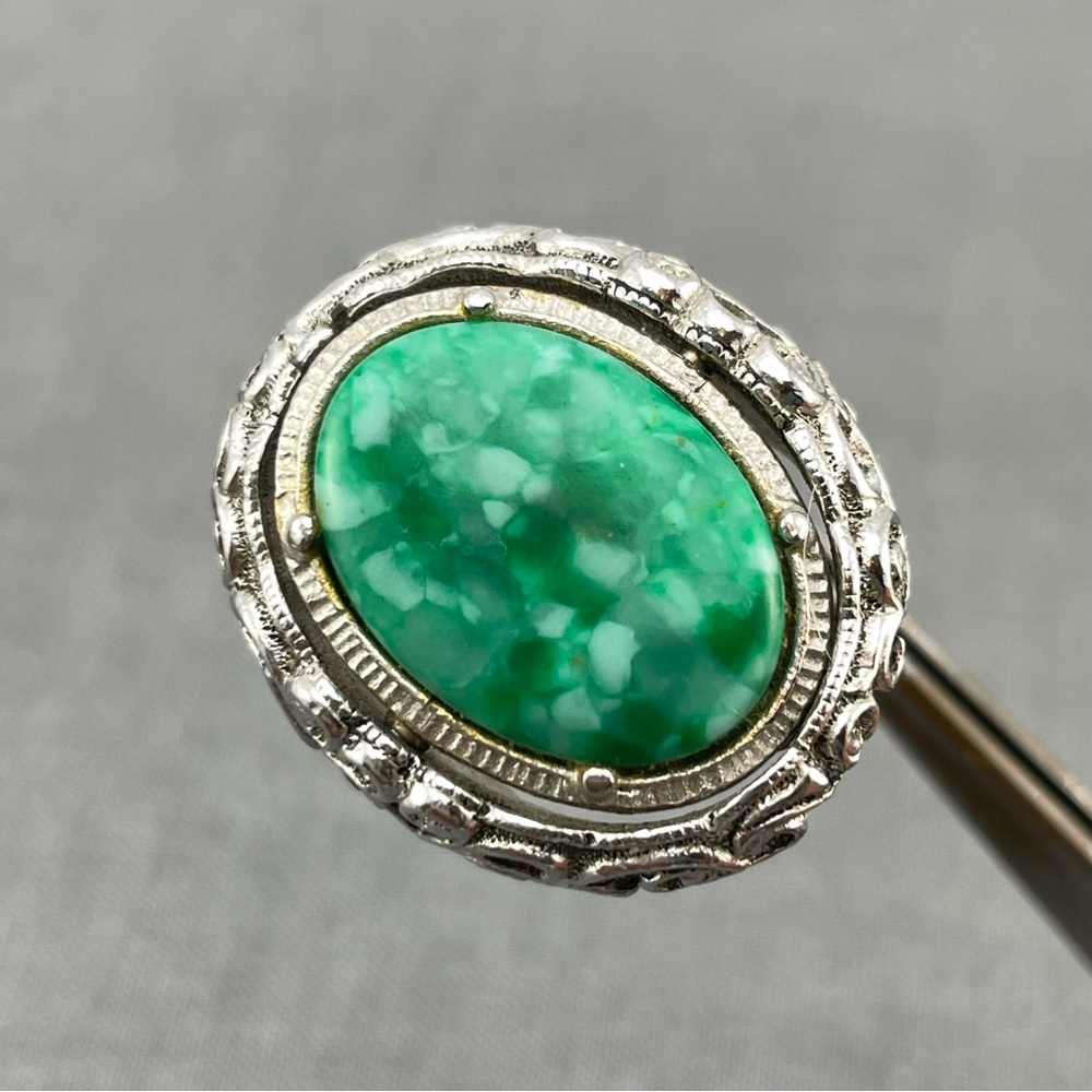Vintage Sarah Coventry Reversible Peking Glass & Intaglio Cameo Hematite Ring 8 - Picture 8 of 8